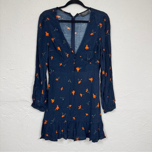 Dress Forum Revolve Blue Floral Long Sleeve Mini Dress Womens M Ruffled Girly - Picture 1 of 14